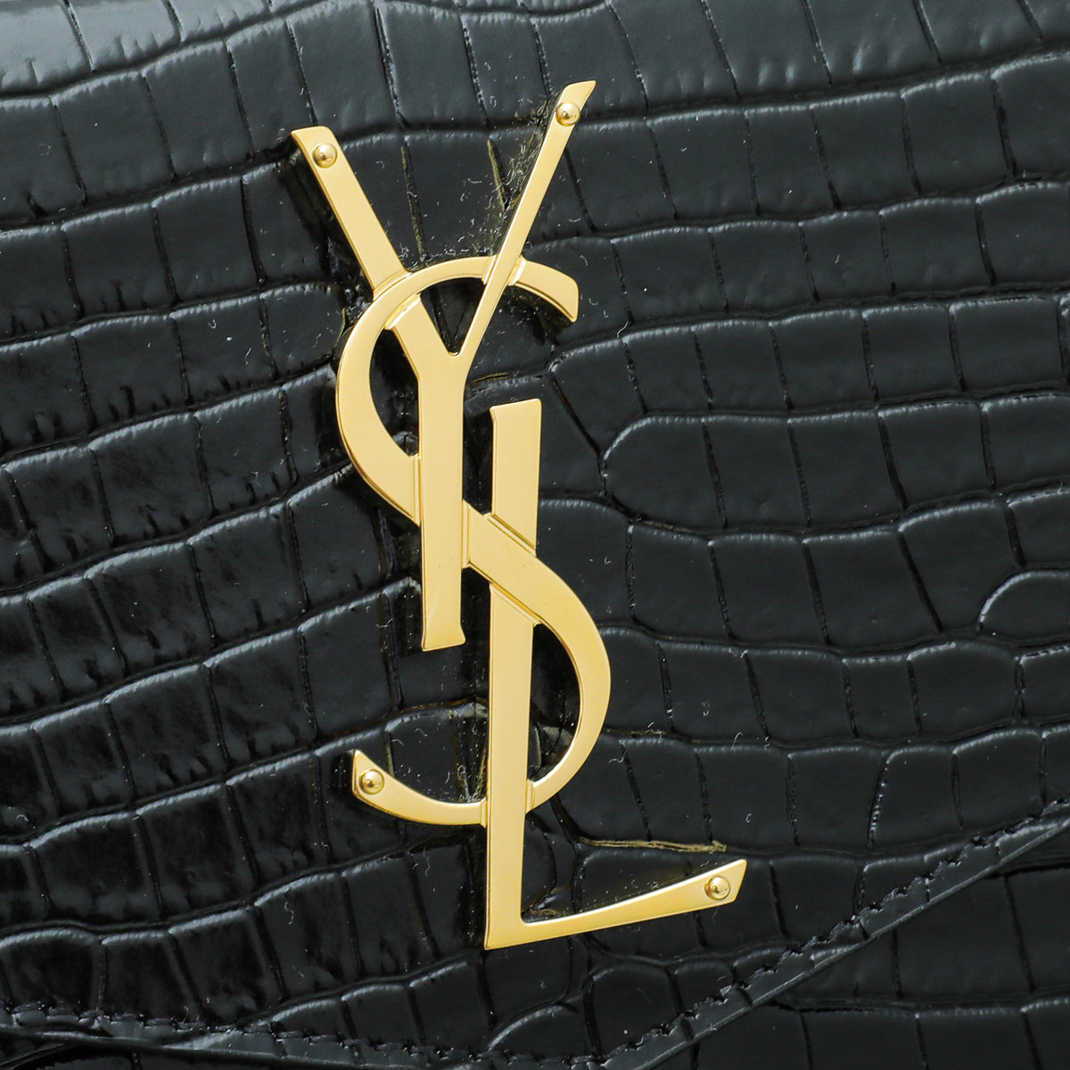 YSL Black Croco Embossed Uptown Envelope Pouch