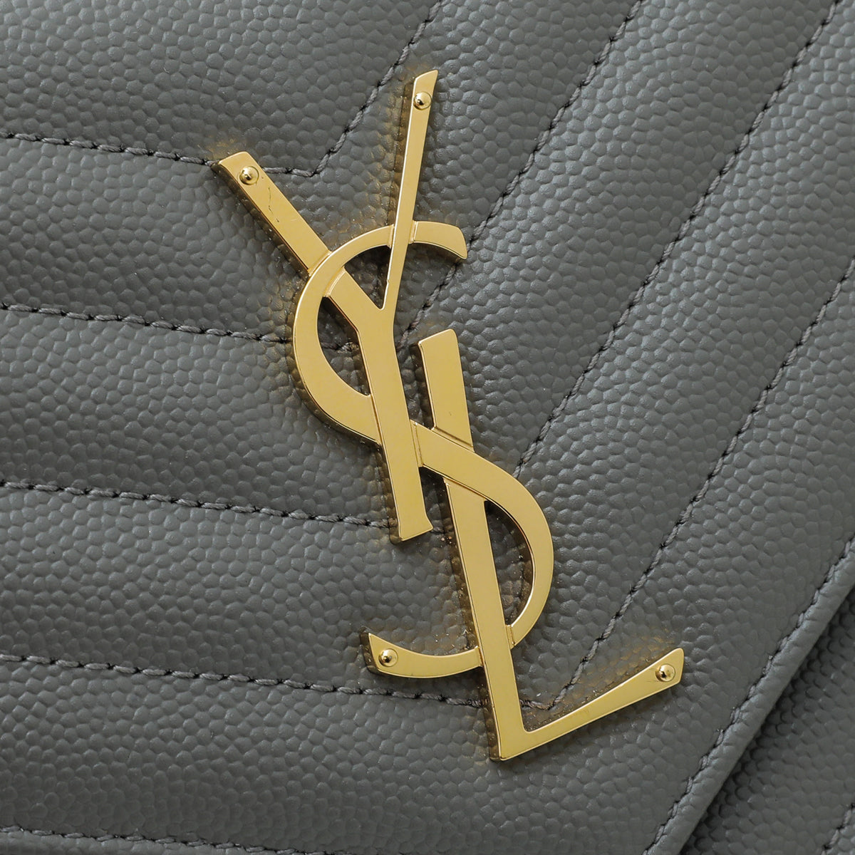 YSL Grey Monogram Chevron Chain Wallet