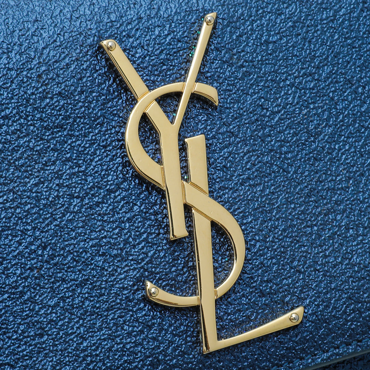 YSL Metallic Blue Monogram Kate Mini Chain Bag