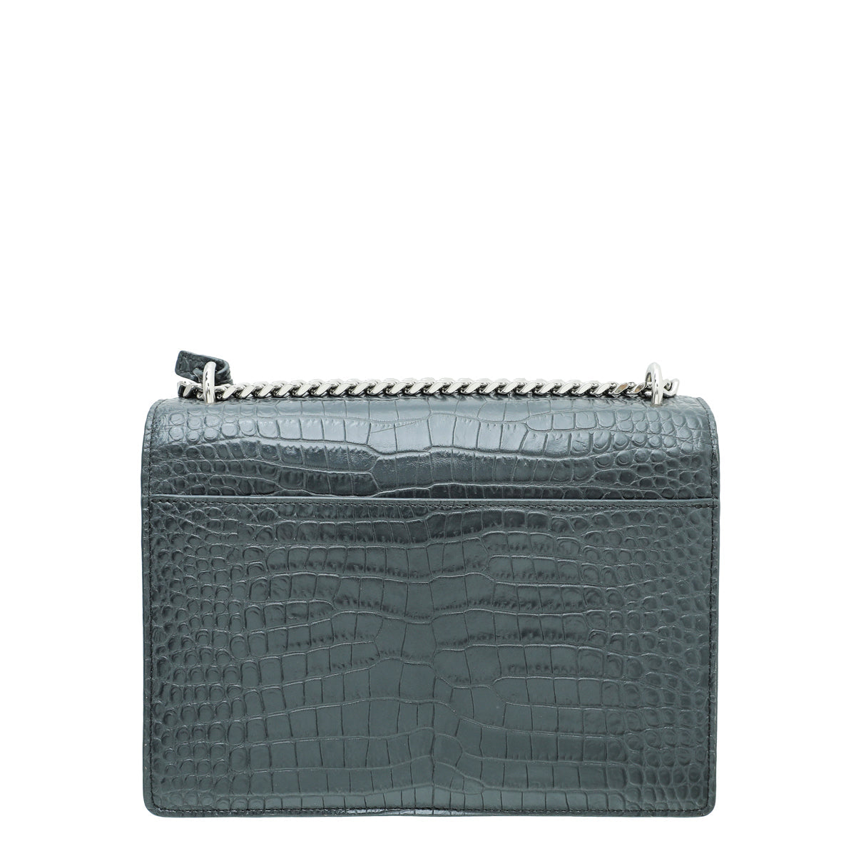 YSL Dark Grey Croco Embossed Sunset Medium Bag