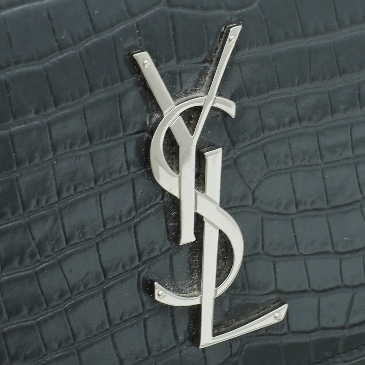 YSL Dark Grey Croco Embossed Sunset Medium Bag