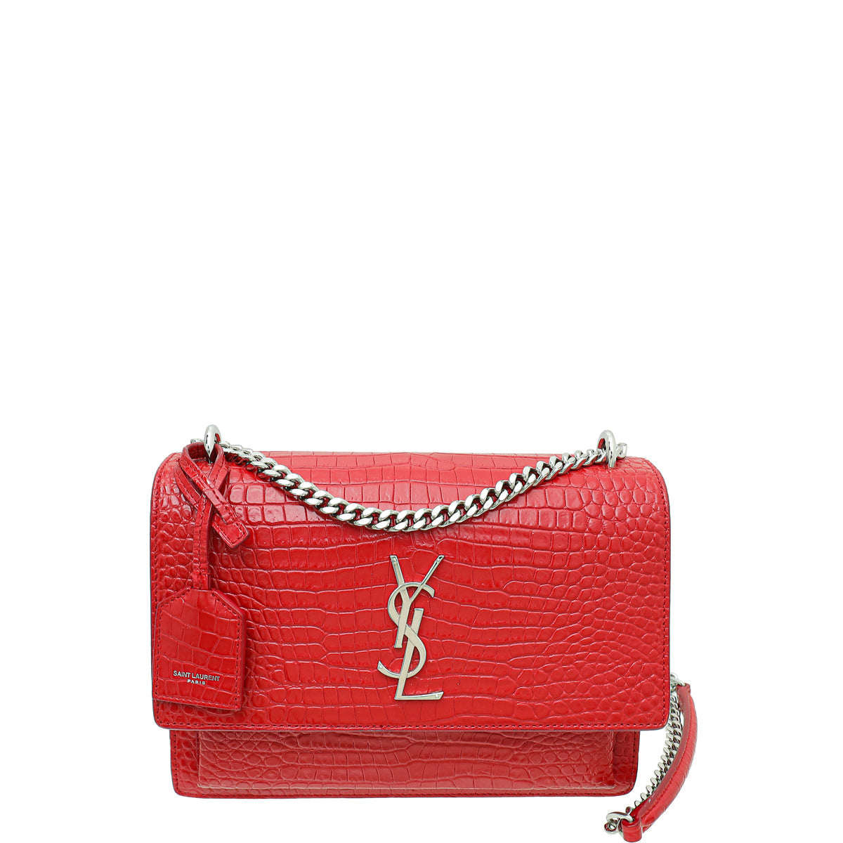 YSL Red Croco Embossed Sunset Medium Bag