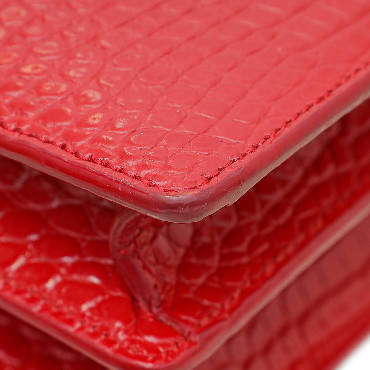 YSL Red Croco Embossed Sunset Medium Bag