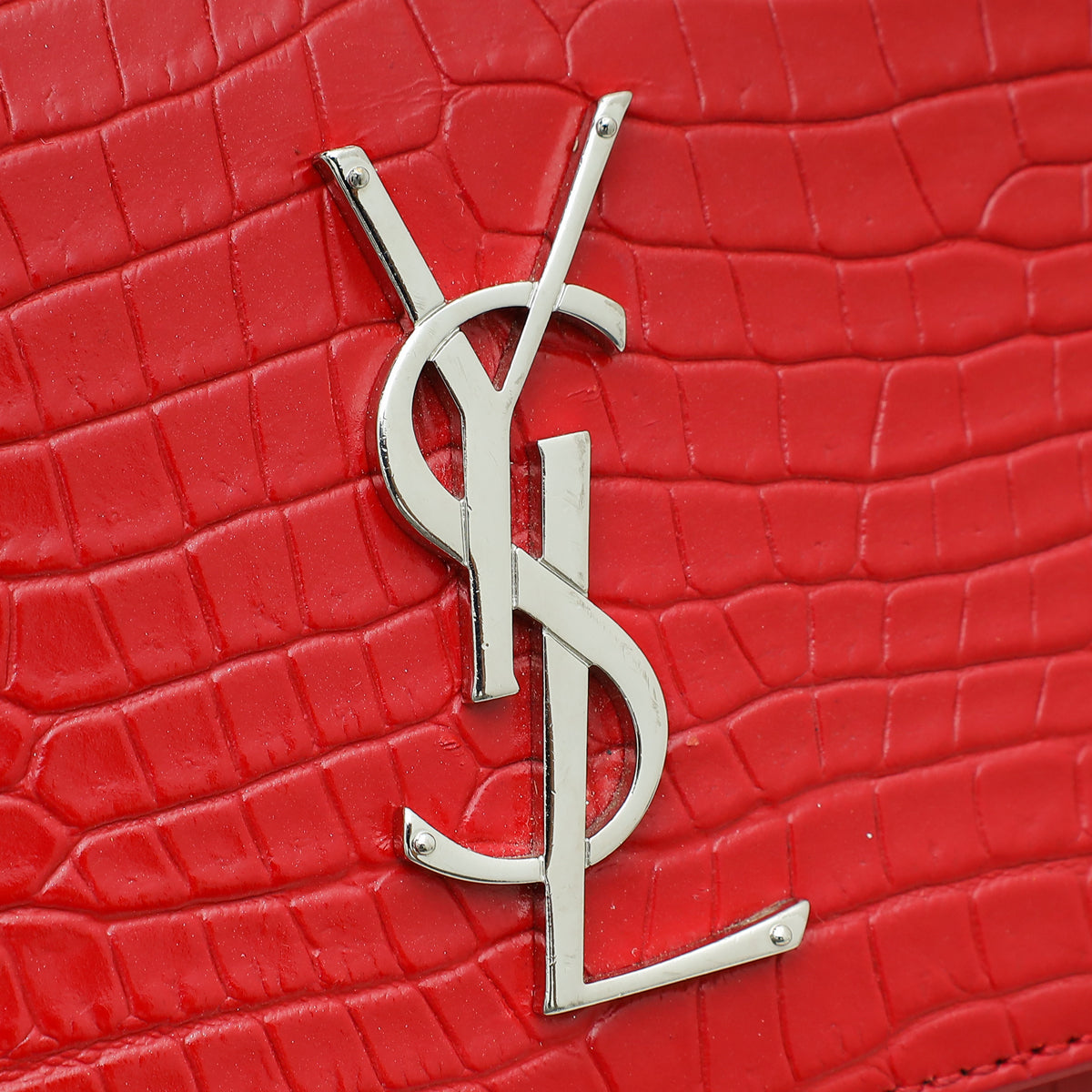 YSL Red Croco Embossed Sunset Medium Bag