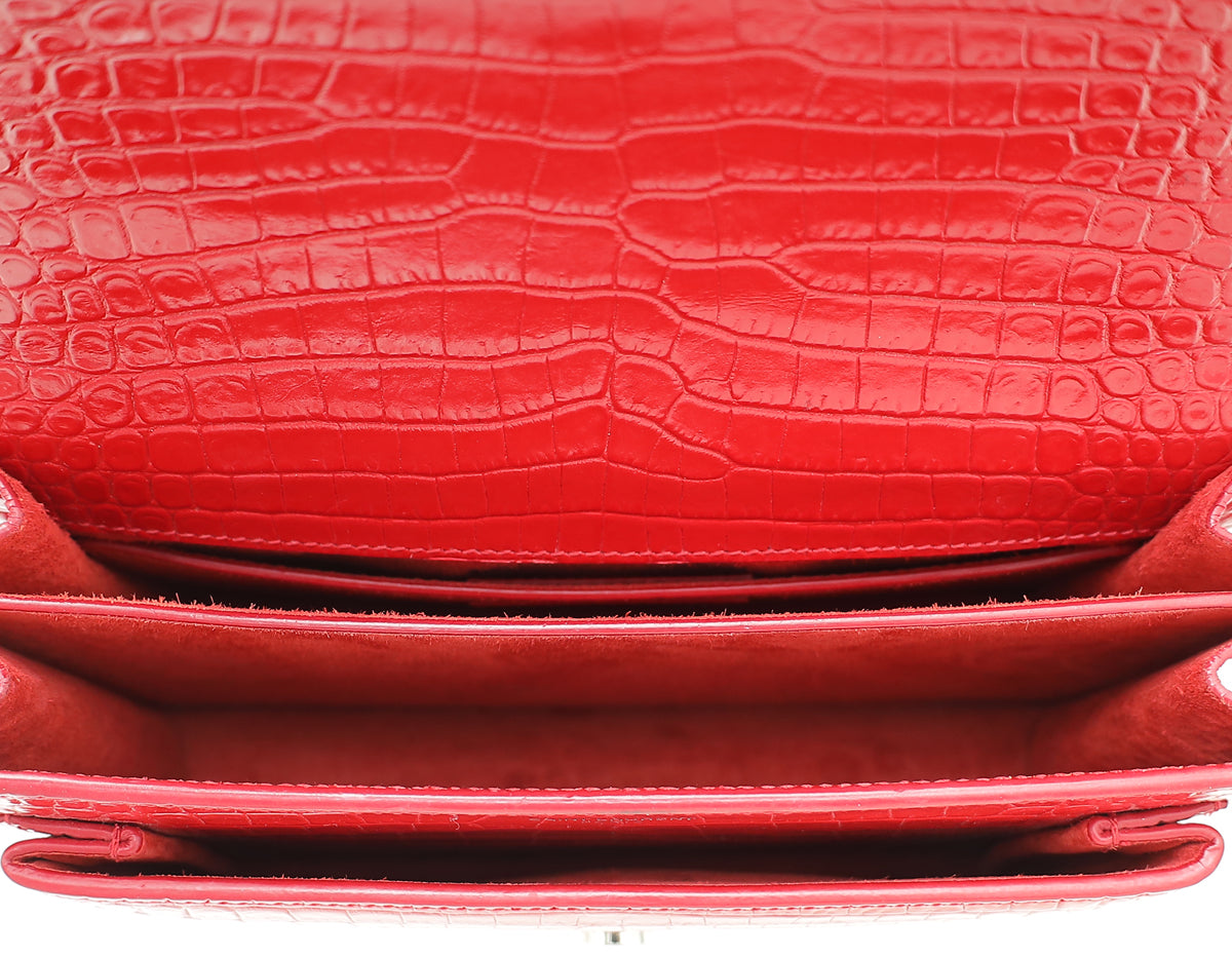 YSL Red Croco Embossed Sunset Medium Bag