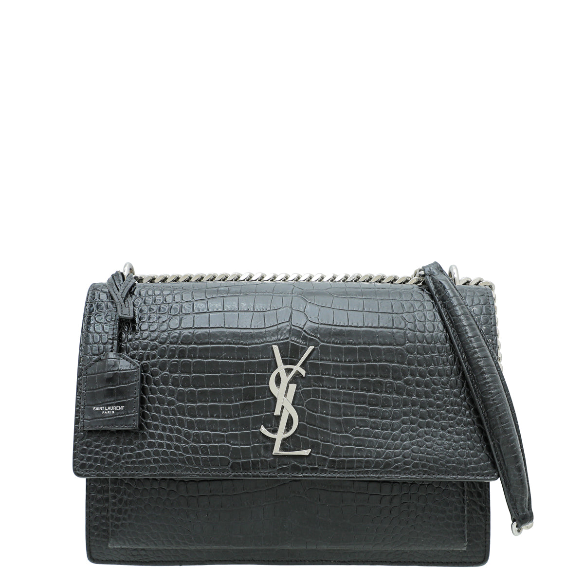 YSL Black Croc Embossed Sunset Large Bag