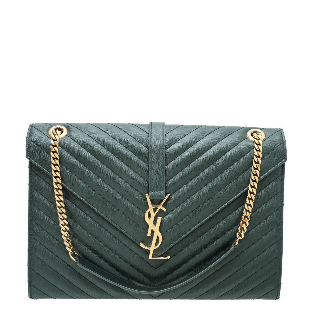 YSL Forest Green Monogram Satchel Flap Large Bag