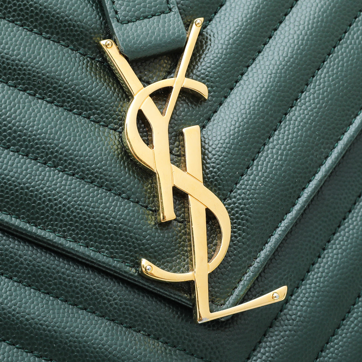 YSL Forest Green Monogram Satchel Flap Large Bag