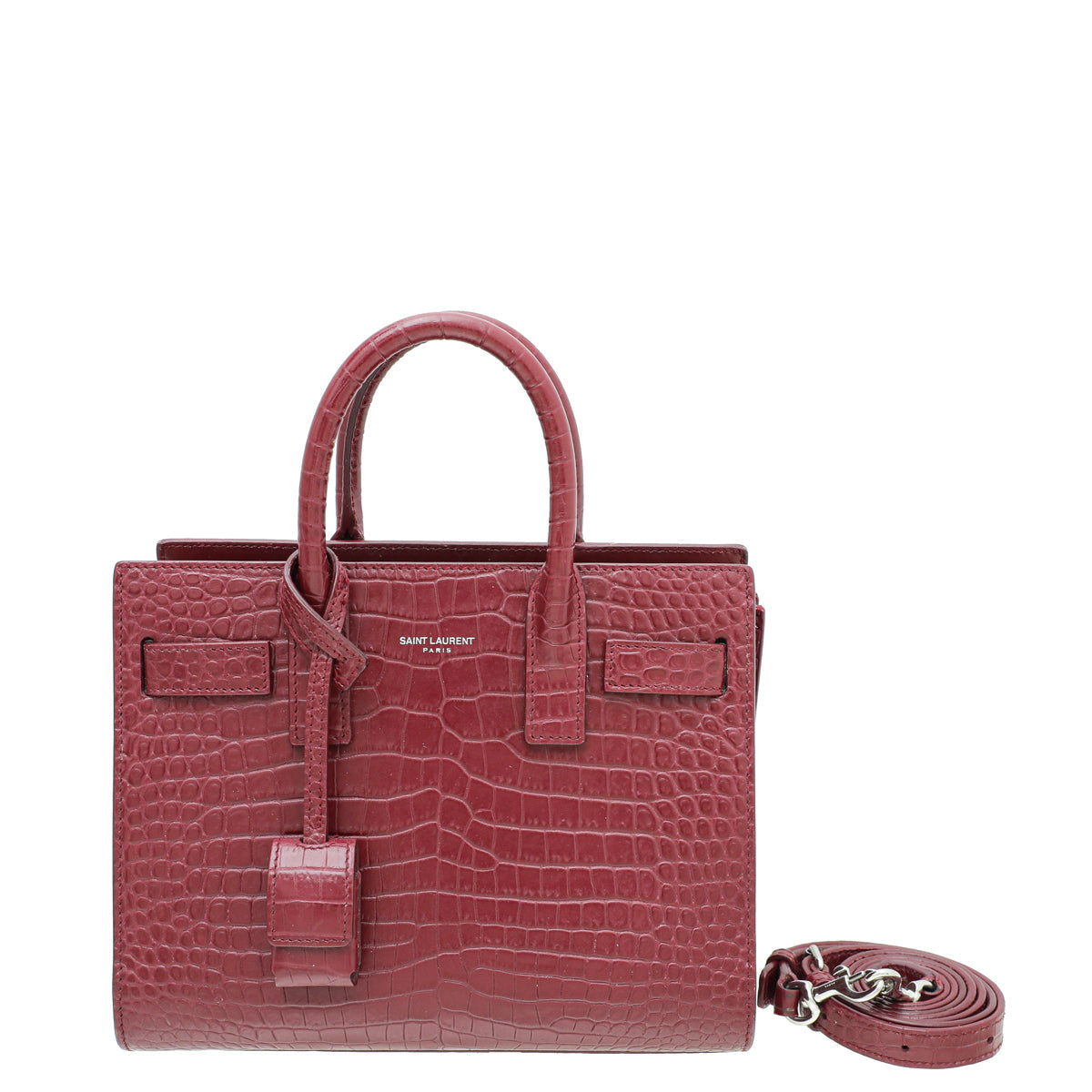 YSL Burgundy Croco Embossed Sac De Jour Nano Bag