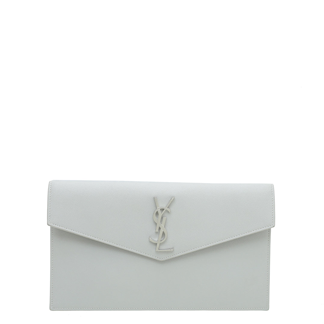 YSL Light Grey Uptown Grain De Poudre Medium Pouch