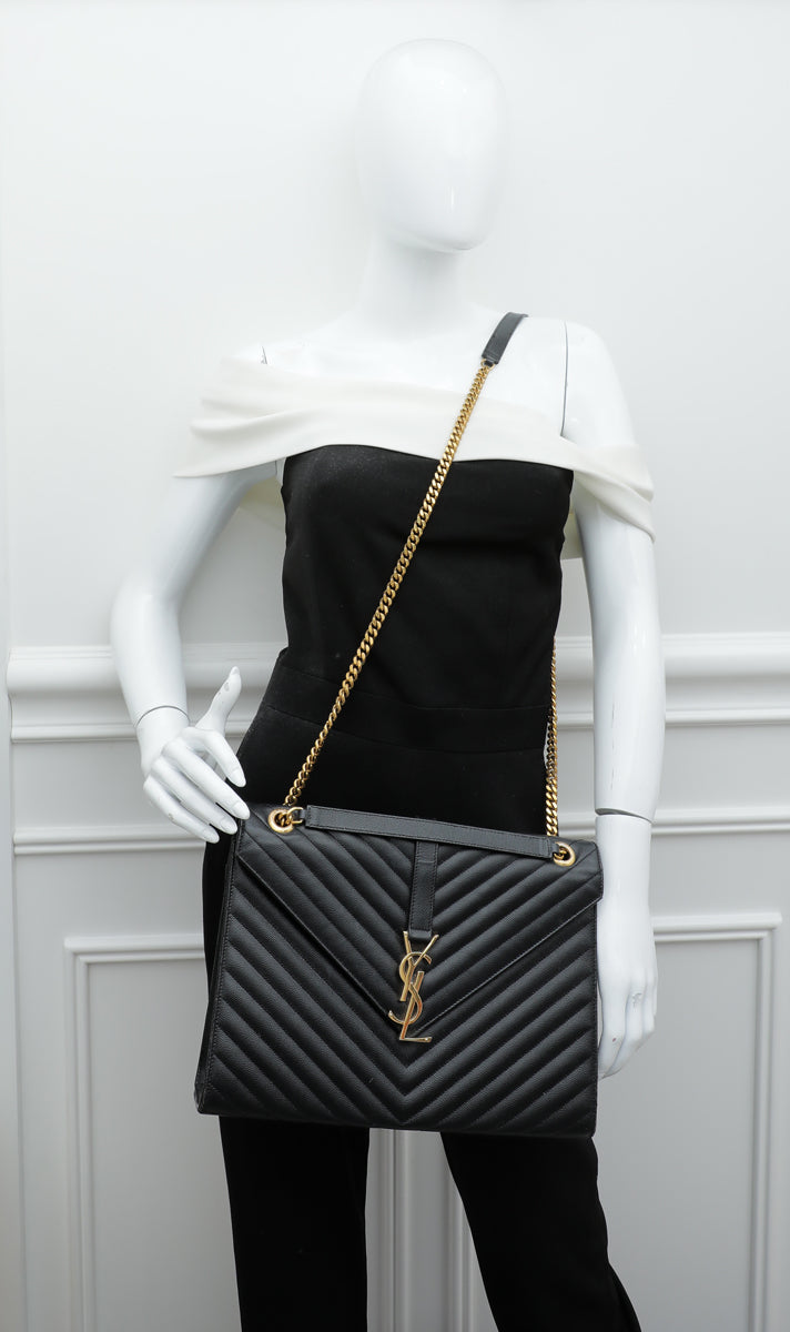 YSL Black Monogram Satchel Flap Large Bag