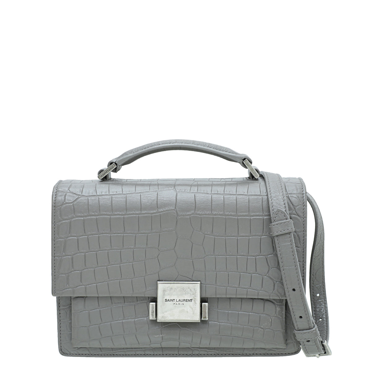 YSL Grey Croc Embossed Bellechasse Satchel Medium Bag