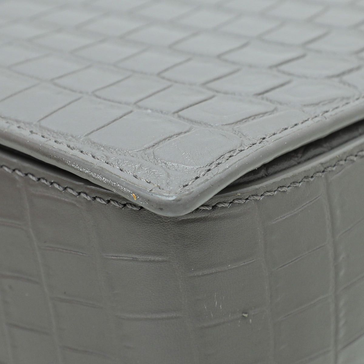 YSL Grey Croc Embossed Bellechasse Satchel Medium Bag