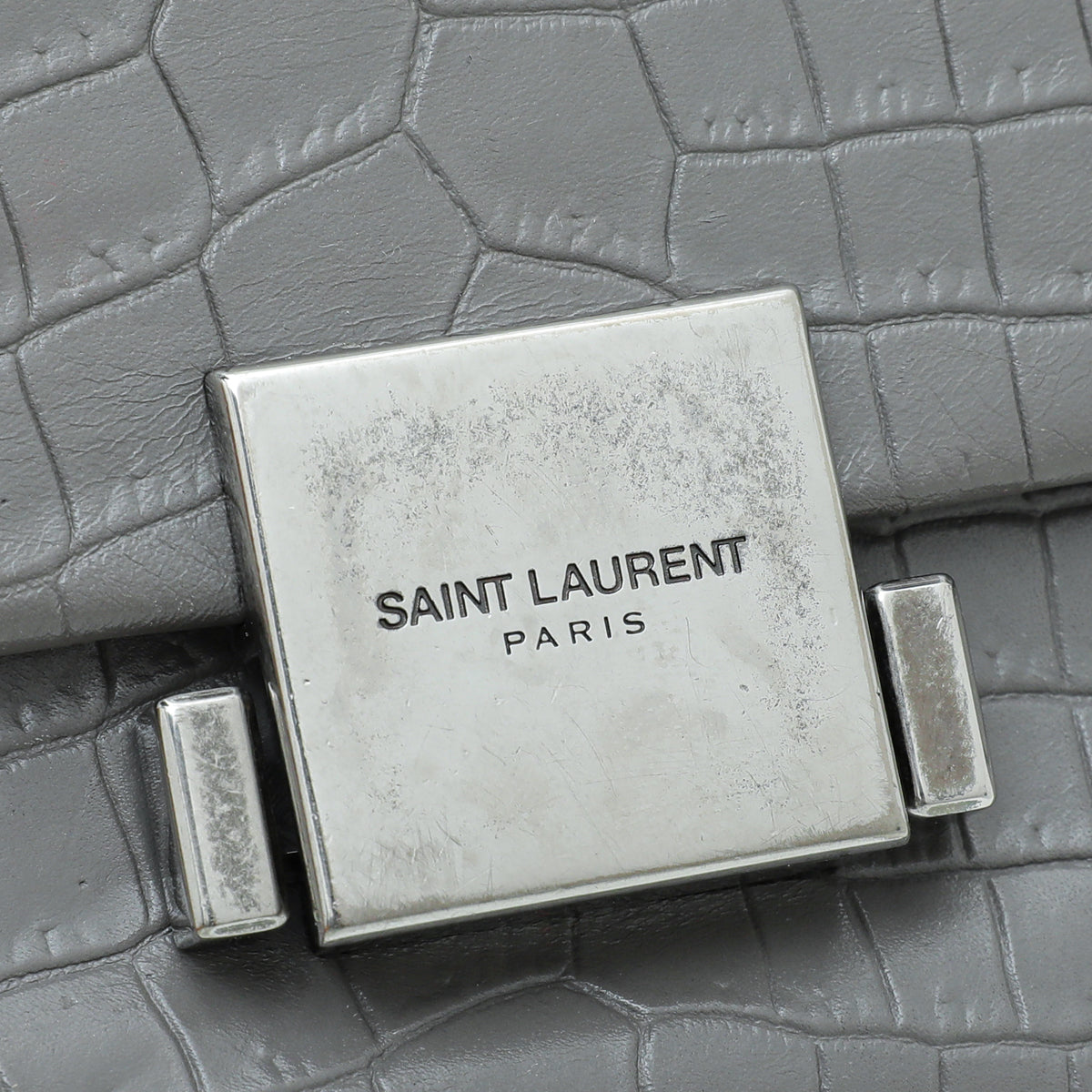 YSL Grey Croc Embossed Bellechasse Satchel Medium Bag