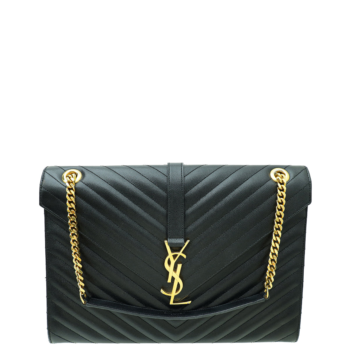 YSL Black Monogram Chevron Large Satchel Bag