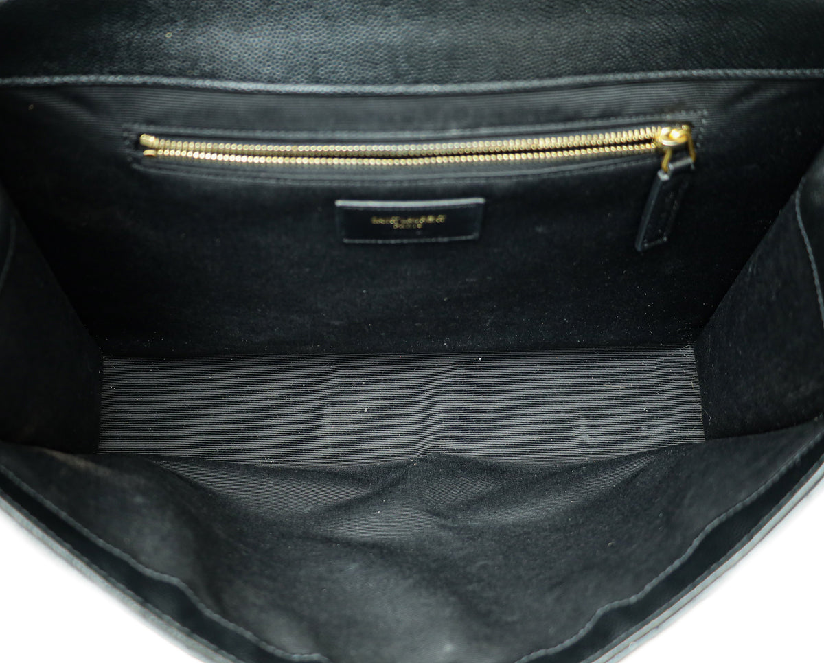 YSL Black Monogram Chevron Large Satchel Bag