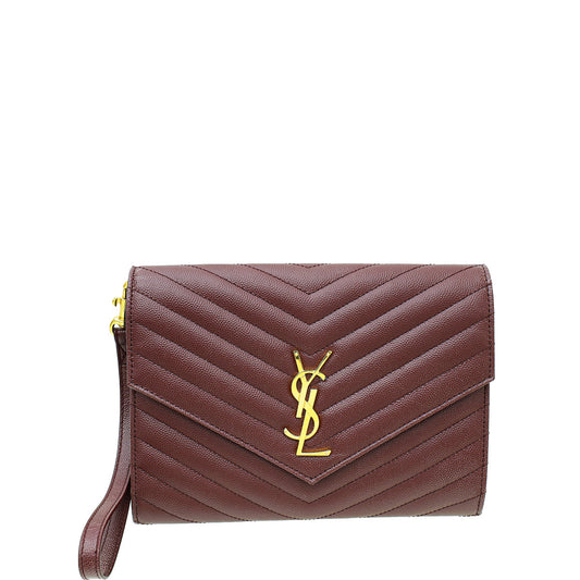 YSL Burgundy Cassandre Envelope Flap Pouch