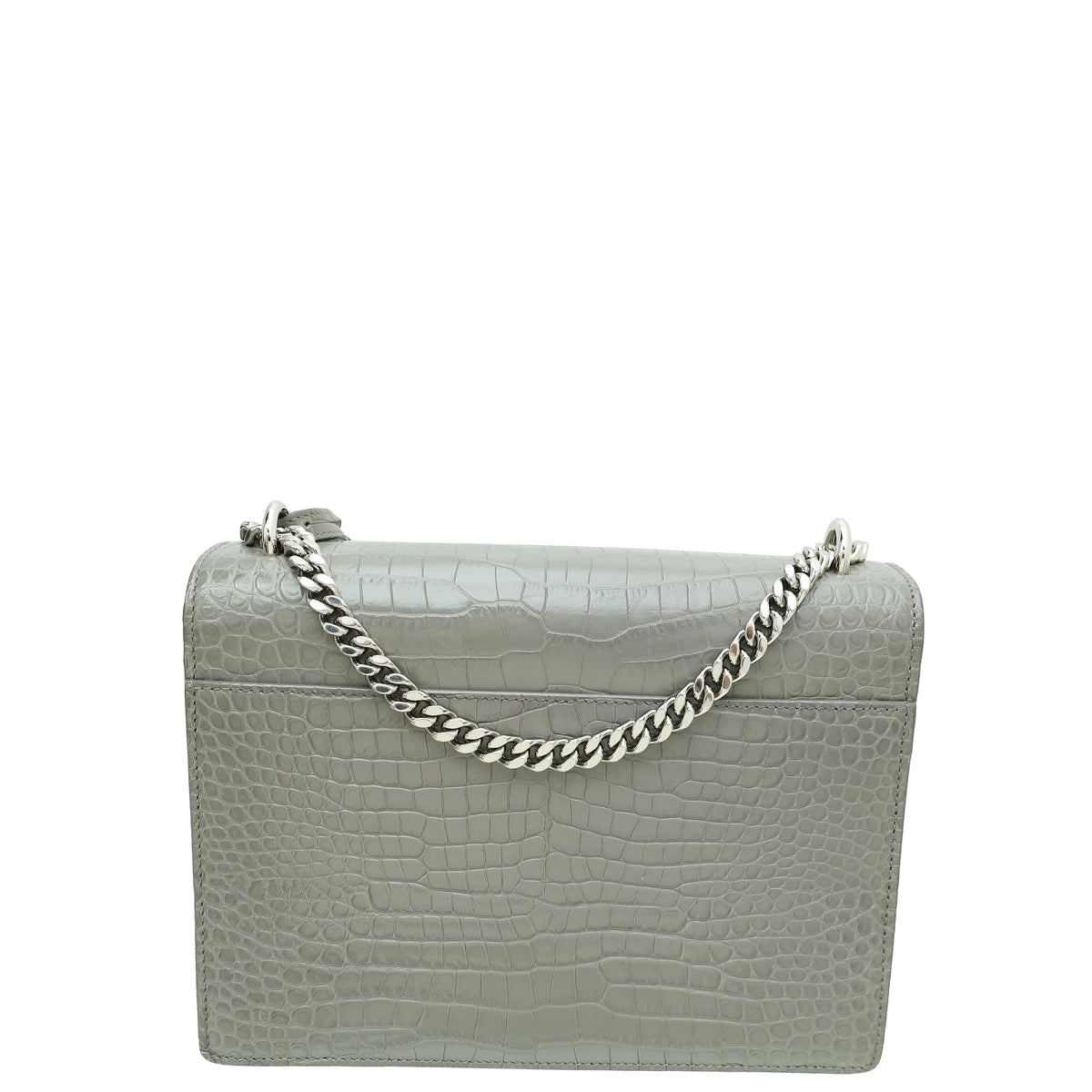 YSL Grey Croco Embossed Sunset Medium Shoulder Bag