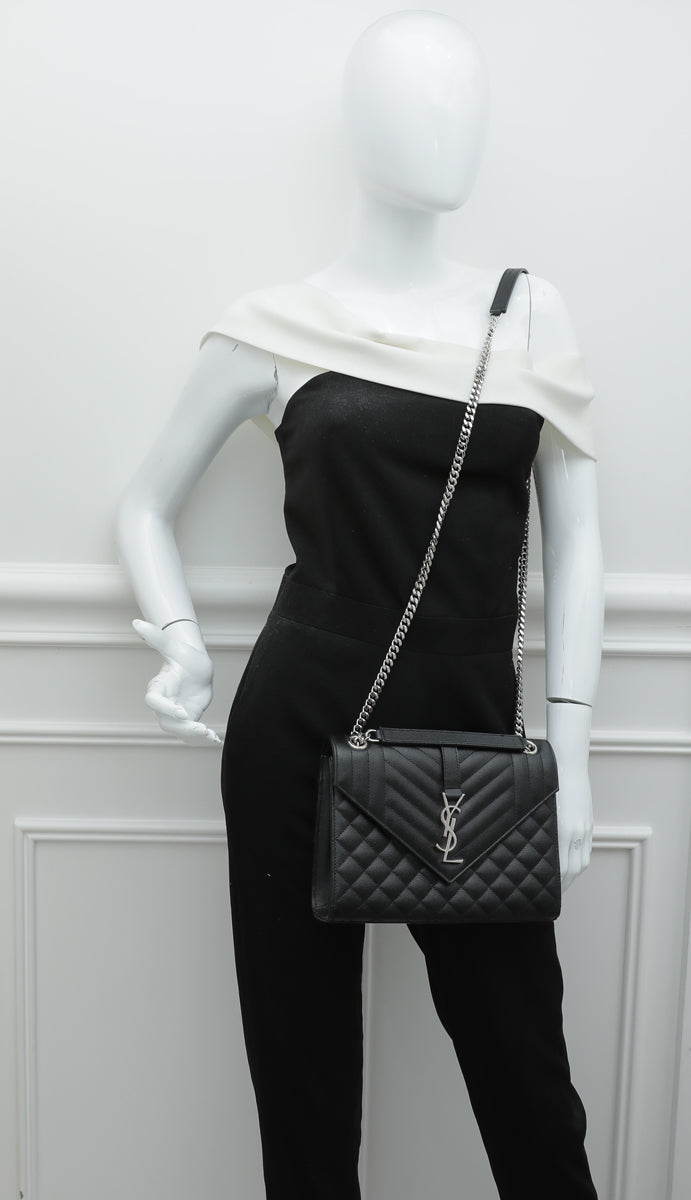 YSL Black Monogram Envelope Mix Quilted Medium Bag