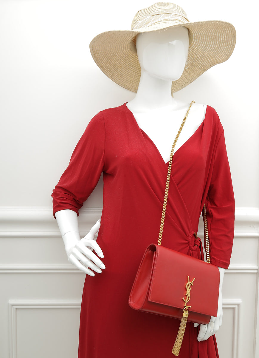 YSL Red Kate Tassel Medium Chain Shoulder Bag