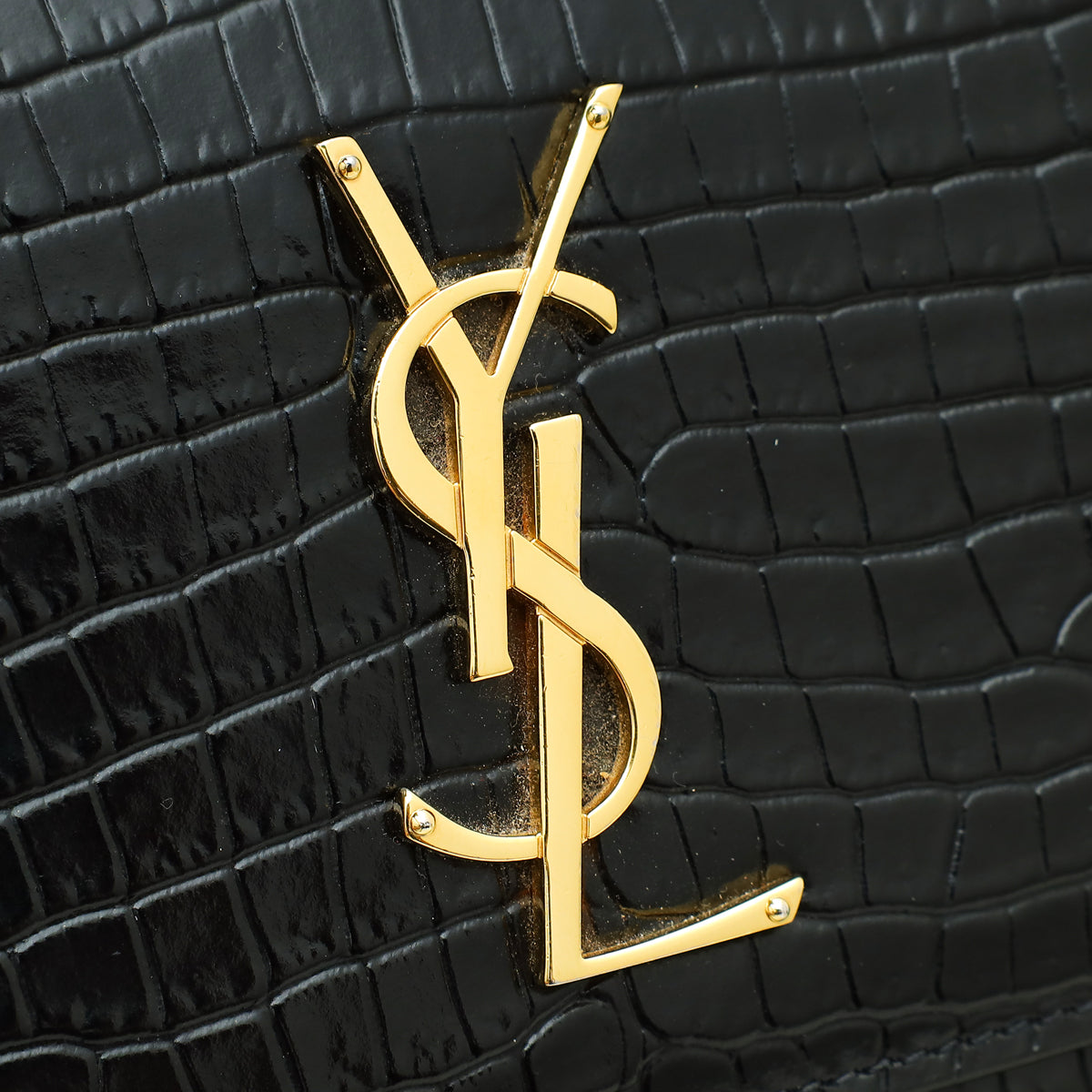 YSL Black Croco Embossed Sunset Medium Shoulder Bag