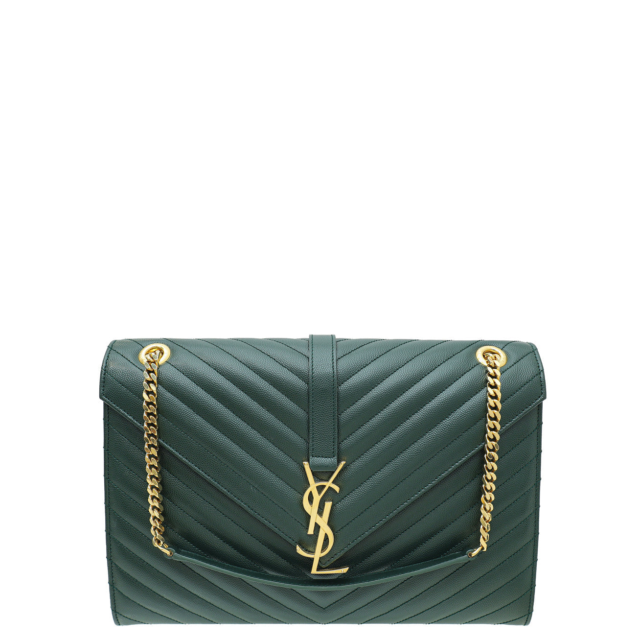 YSL Forest Green Monogram Satchel Flap Large Bag