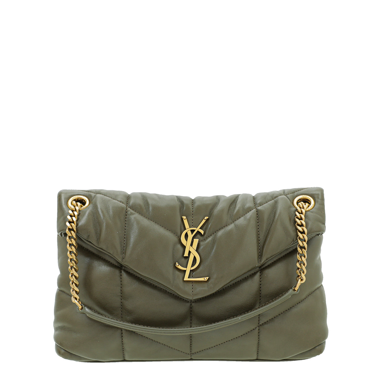 YSL Khaki Loulou Puffer Small Flap Chain Bag