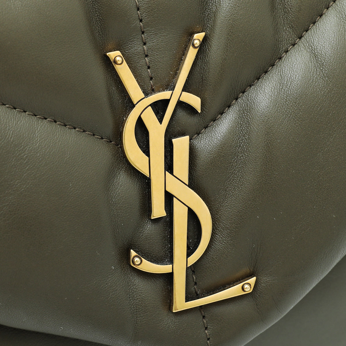 YSL Khaki Loulou Puffer Small Flap Chain Bag