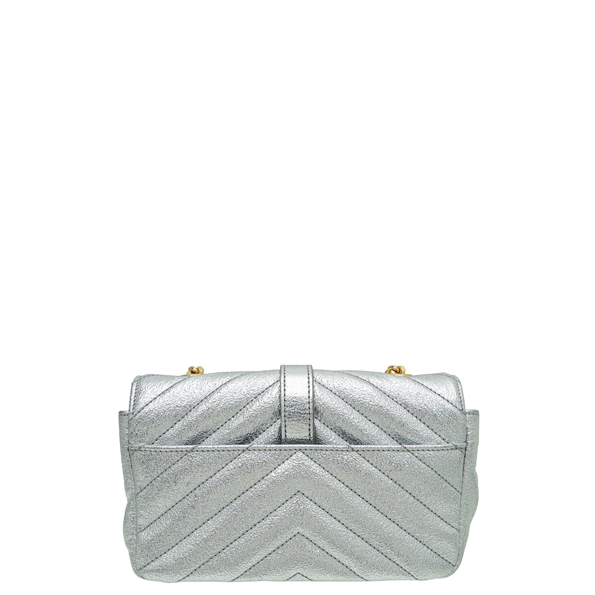 YSL Metallic Silver Chevron Monogram Chain Bag Baby