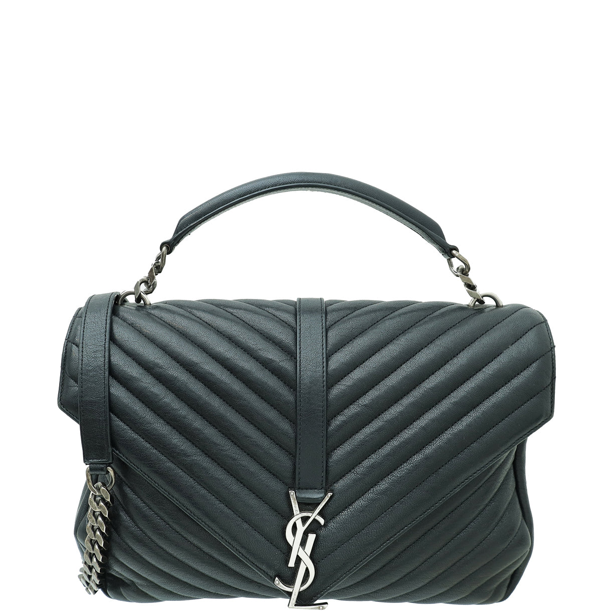 YSL Black Monogram Chevron Large College Bag