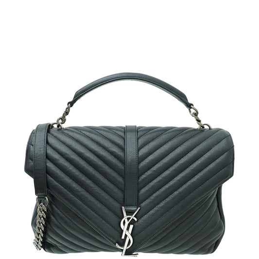 YSL Black Monogram Chevron Large College Bag