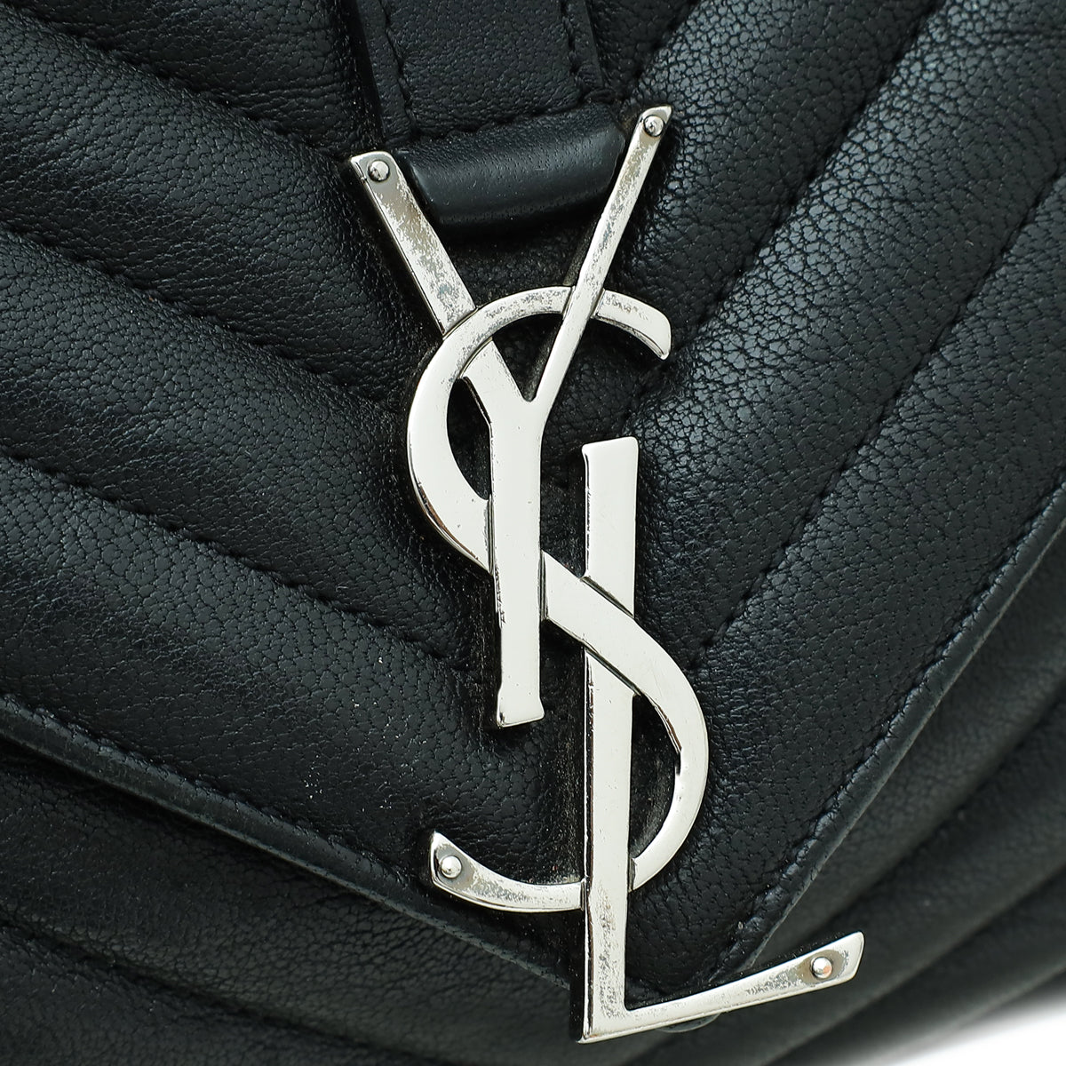 YSL Black Monogram Chevron Large College Bag