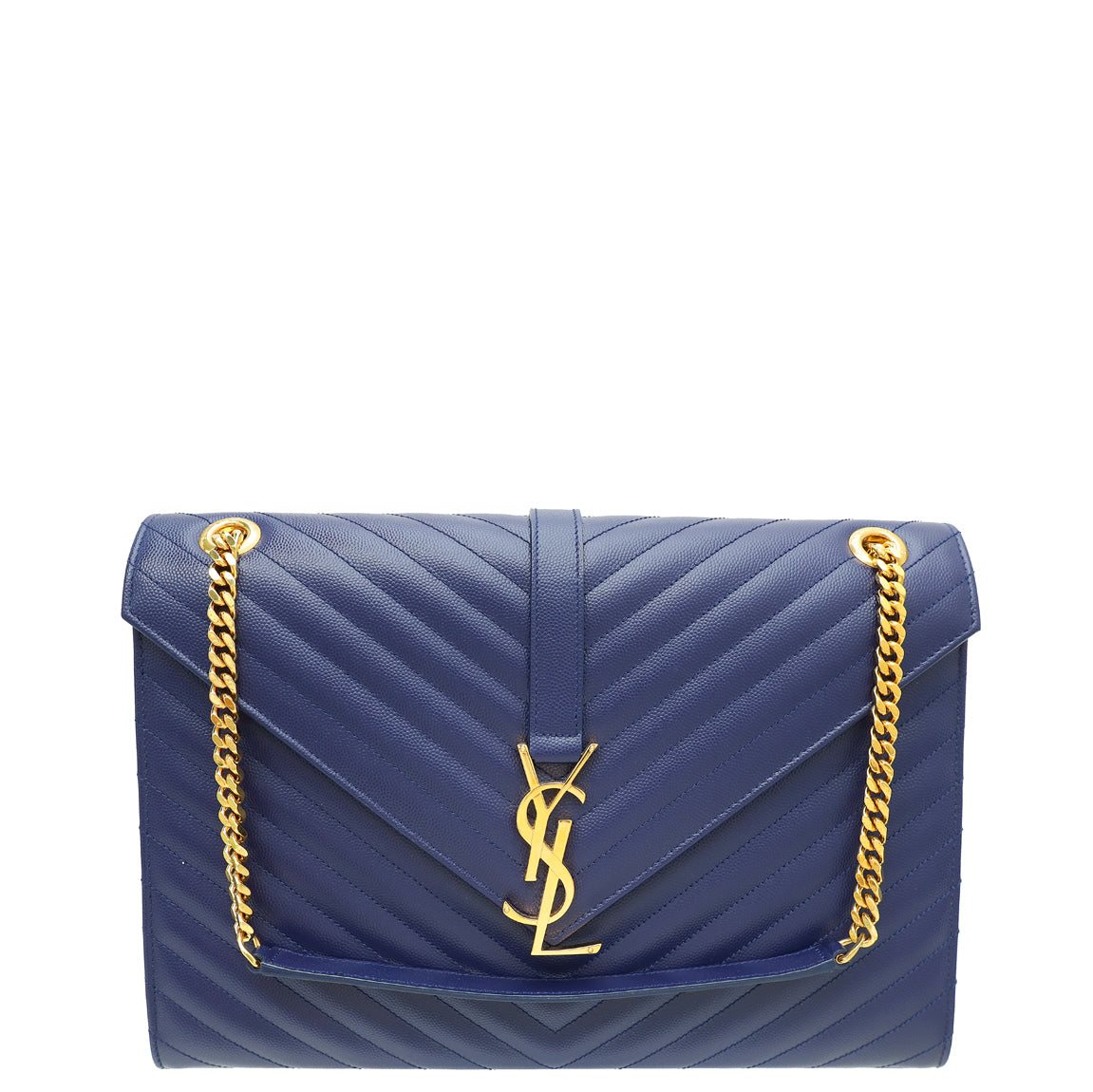 YSL Navy Blue Monogram Chevron Large Satchel Bag