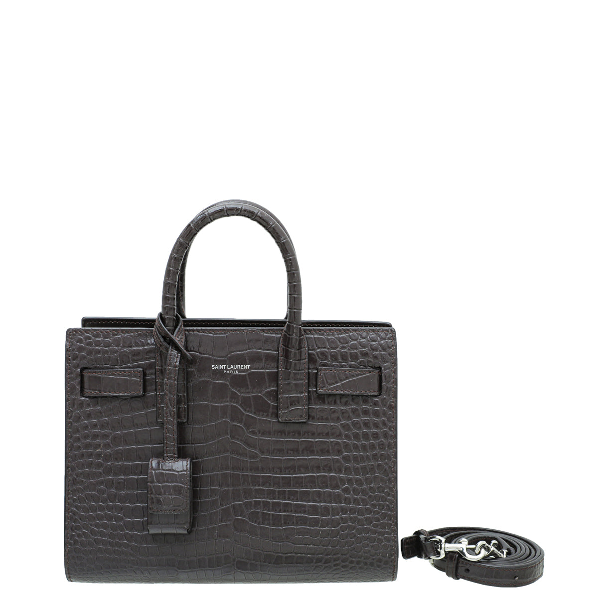 YSL Chocolate Croco Embossed Sac De Jour Nano Bag