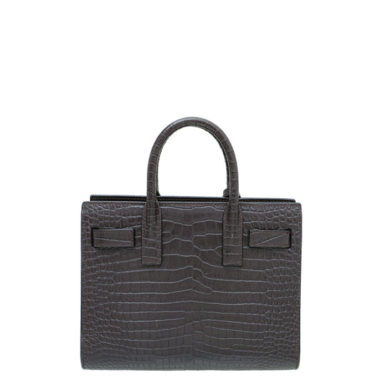 YSL Chocolate Croco Embossed Sac De Jour Nano Bag