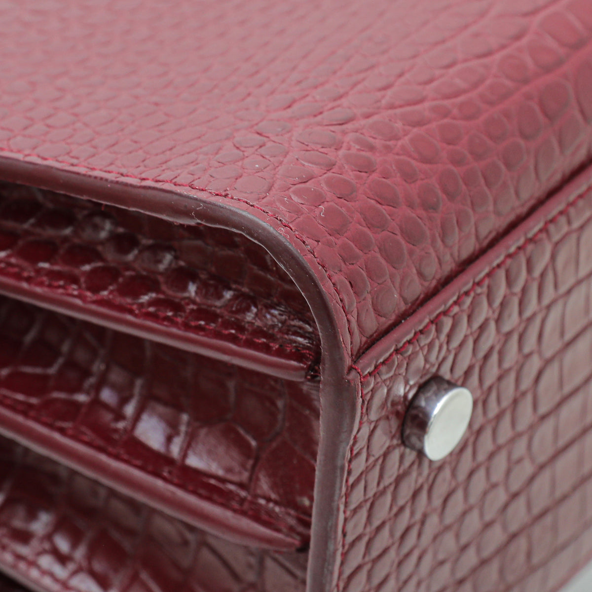 YSL Burgundy Baby Croc Embossed Sac De Jour Bag