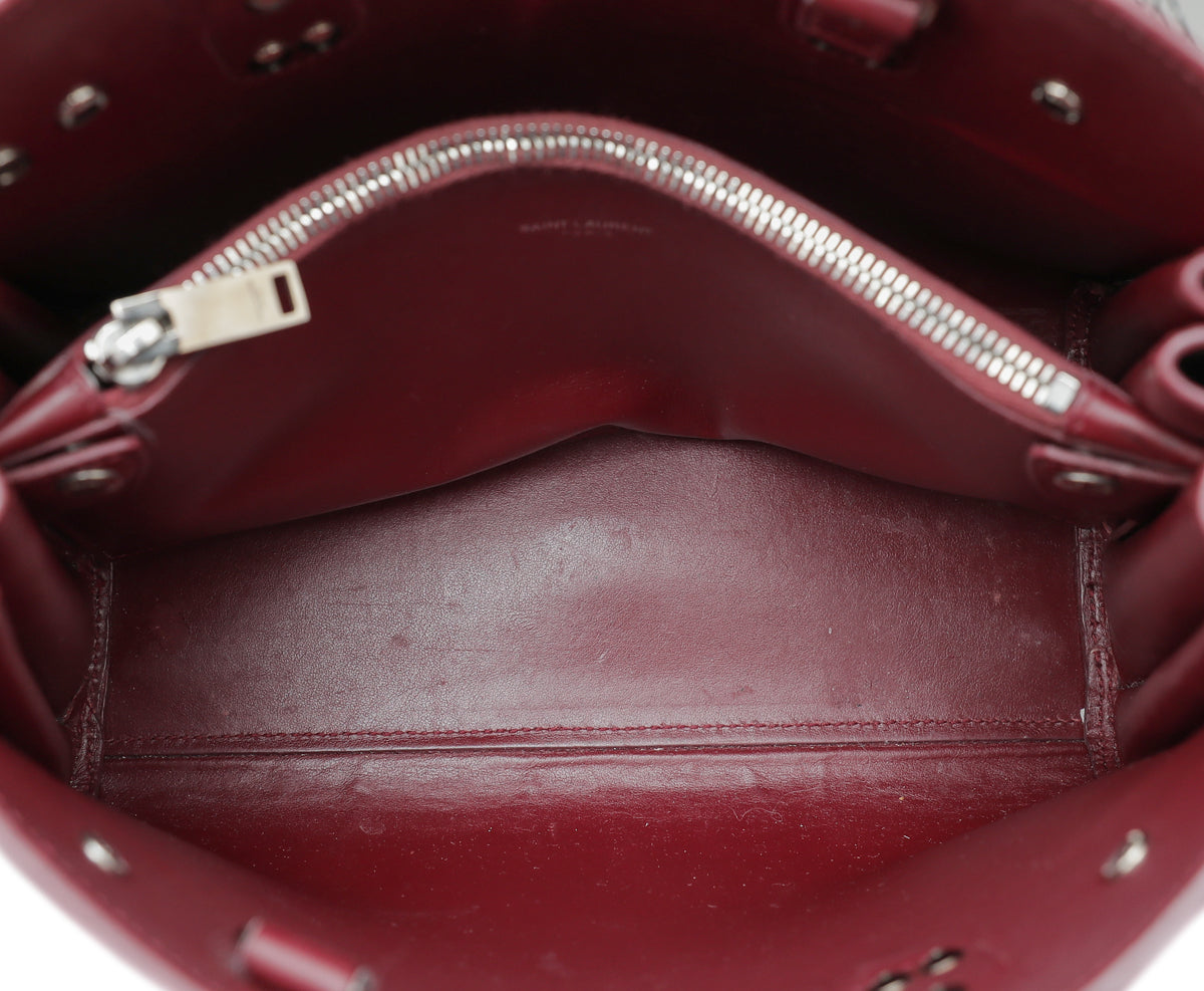 YSL Burgundy Baby Croc Embossed Sac De Jour Bag