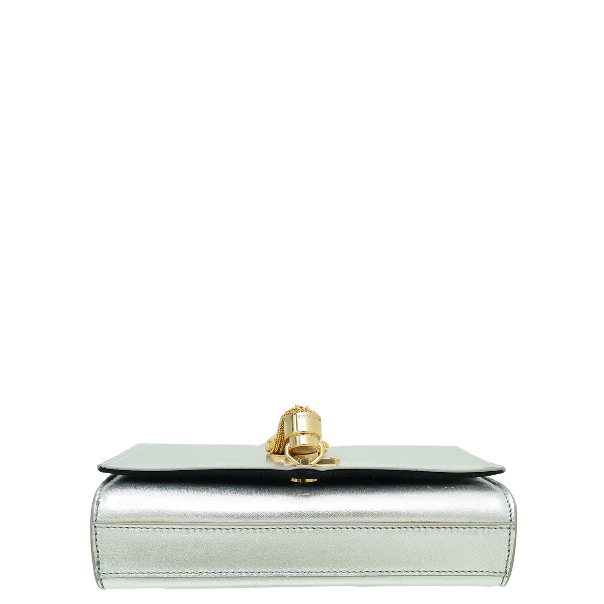 YSL Metallic Silver Classic Monogram Kate Tassel Bag