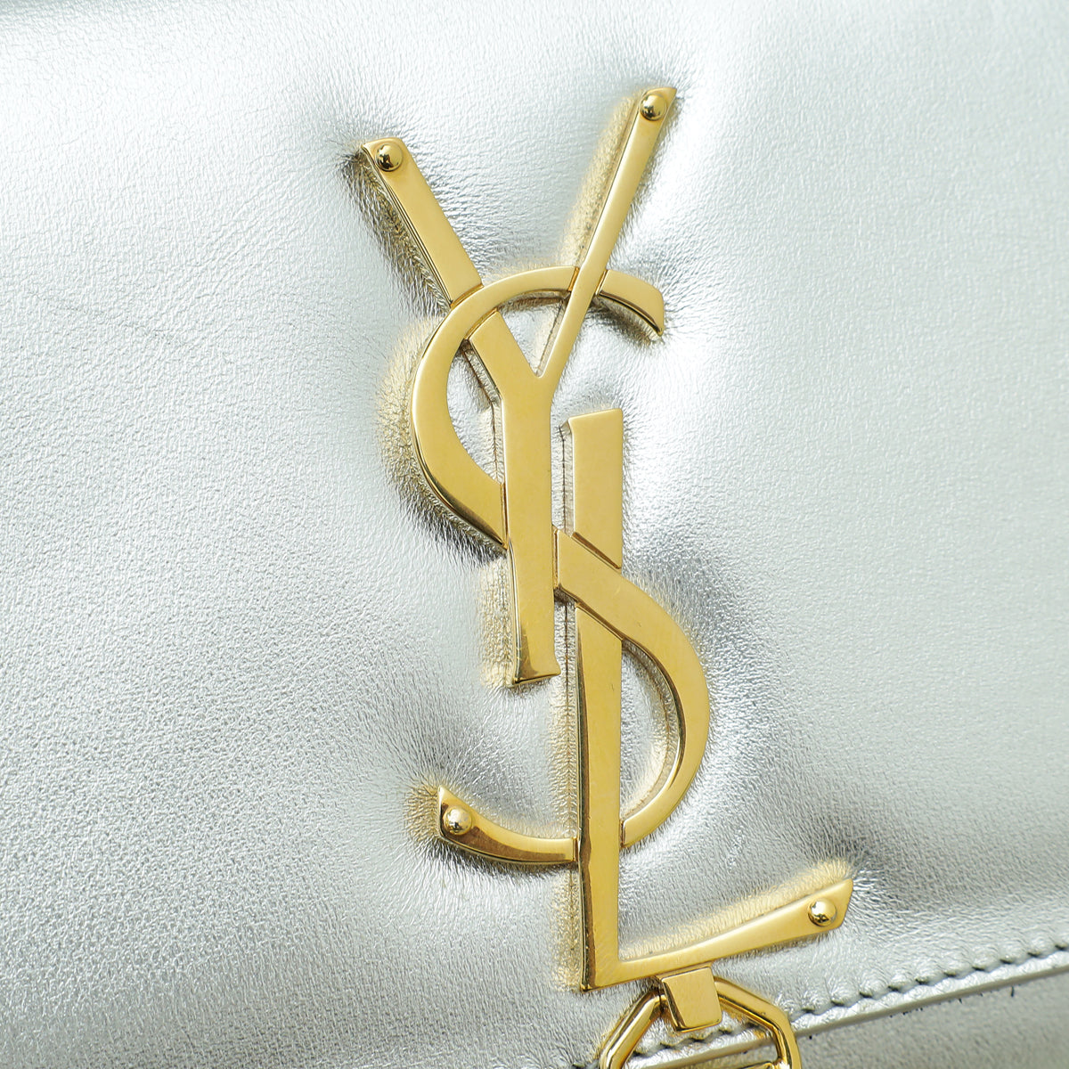 YSL Metallic Silver Classic Monogram Kate Tassel Bag