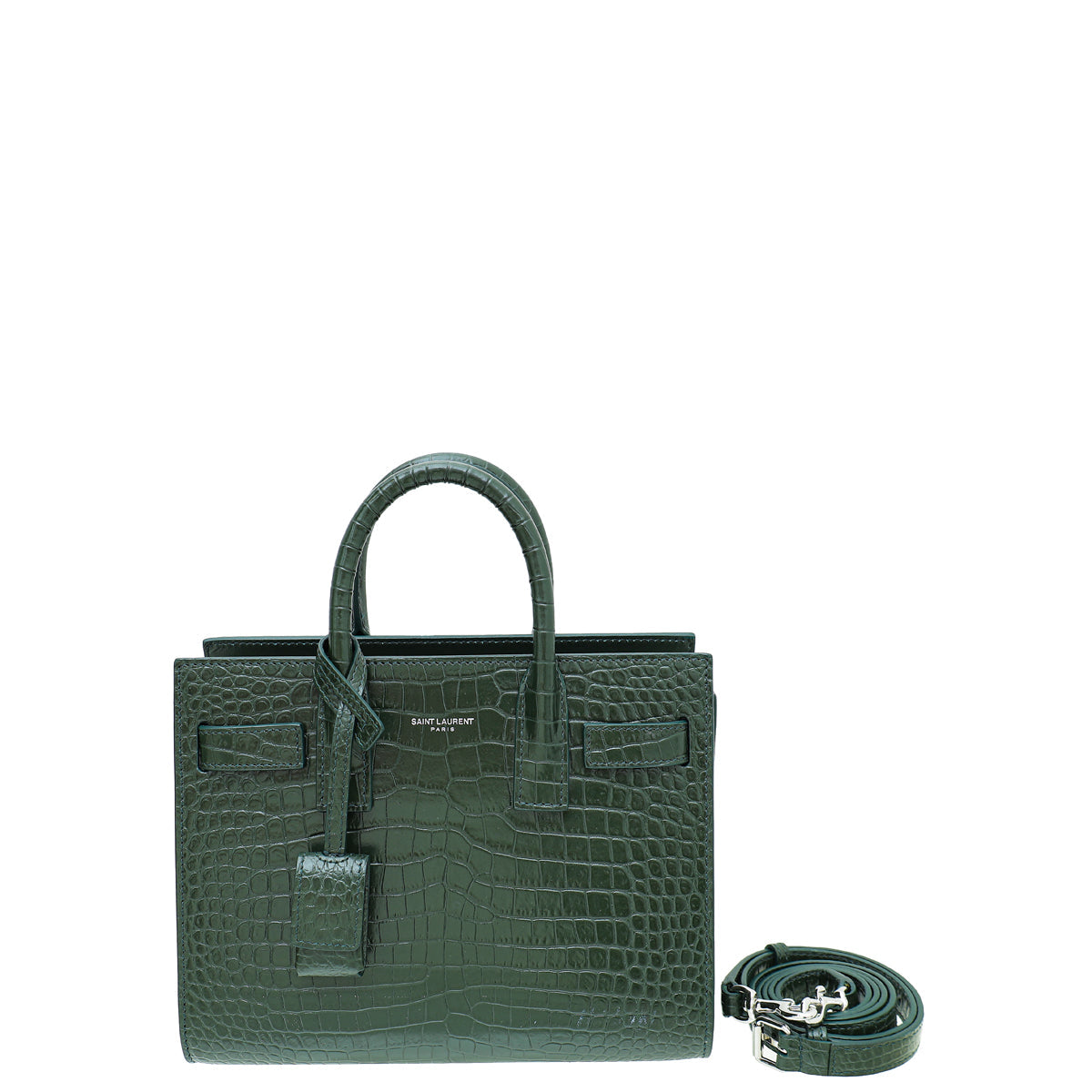 YSL Dark Green Sac de Jour Croco Embossed Nano Bag