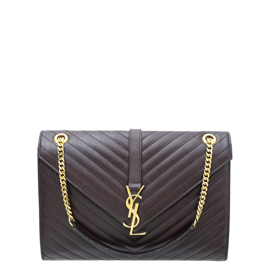 YSL Burgundy Monogram Satchel Large Bag