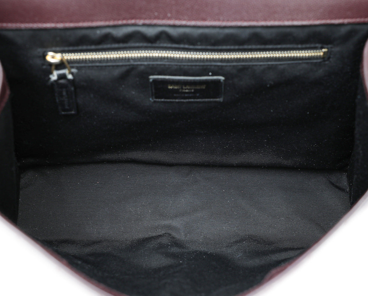 YSL Burgundy Monogram Satchel Large Bag