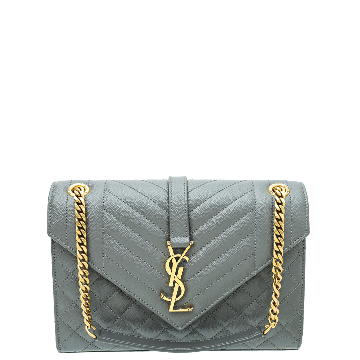 YSL Gray Envelope Mix Quilted Flap Bag