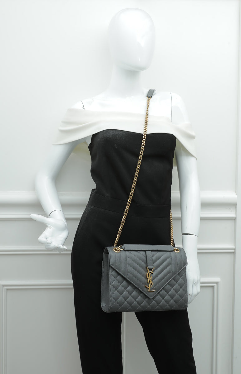 YSL Gray Envelope Mix Quilted Flap Bag