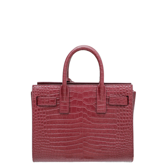 YSL Burgundy Croc Embossed Sac De Jour Nano Bag