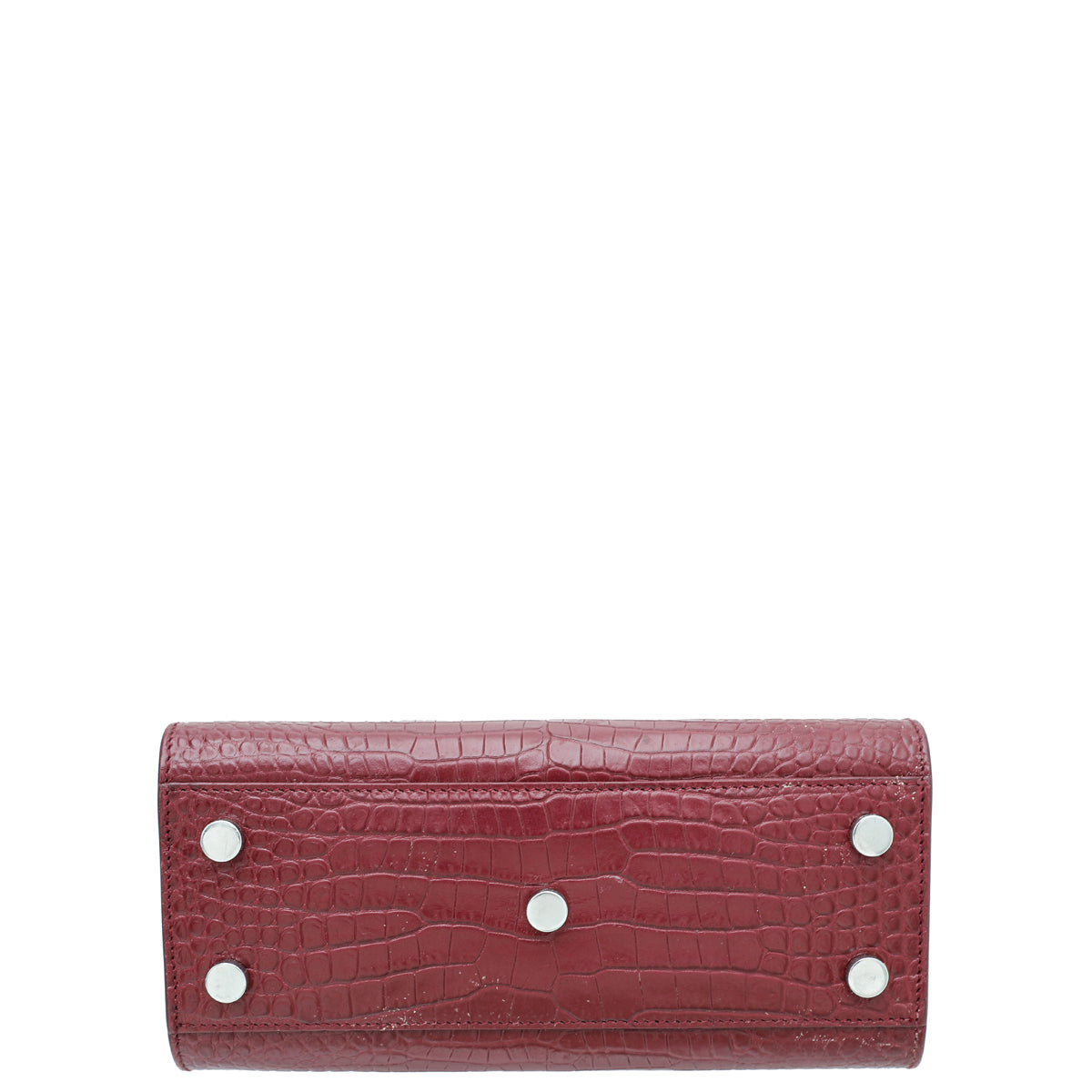 YSL Burgundy Croc Embossed Sac De Jour Nano Bag