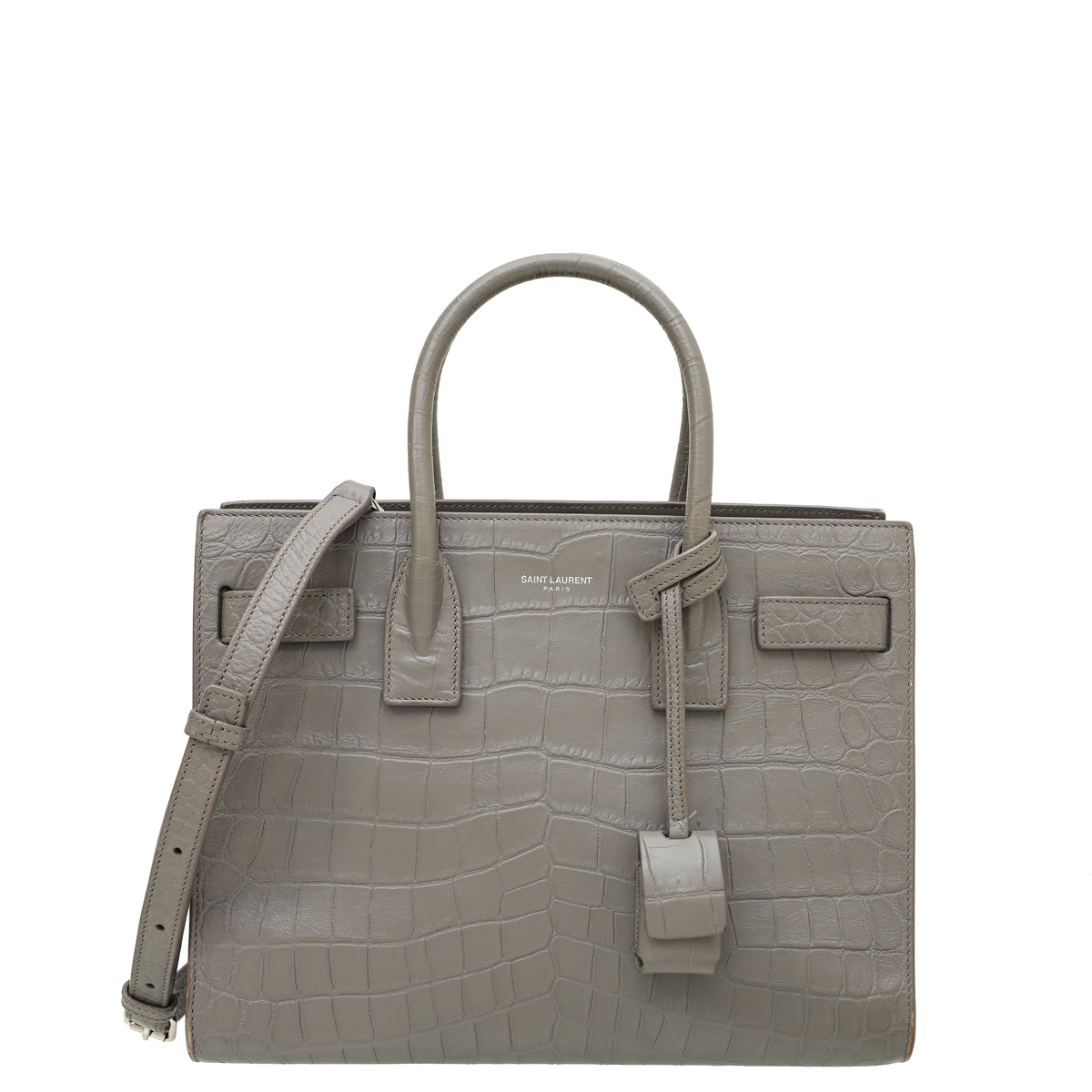 YSL Gray Baby Croco Embossed Sac De Jour Bag