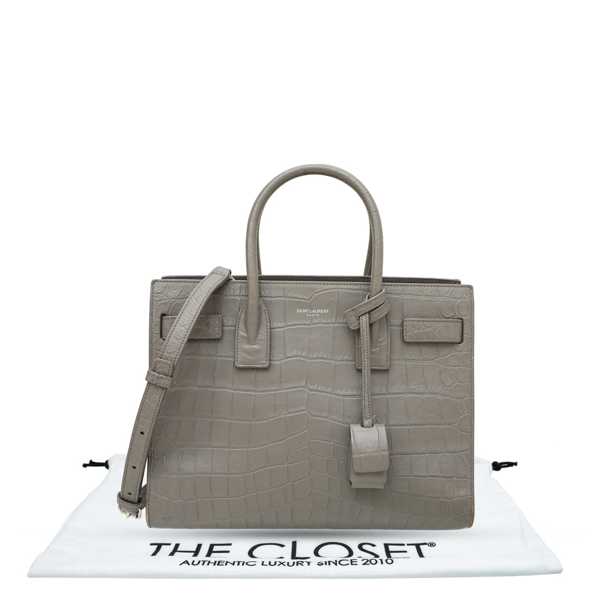 YSL Gray Baby Croco Embossed Sac De Jour Bag