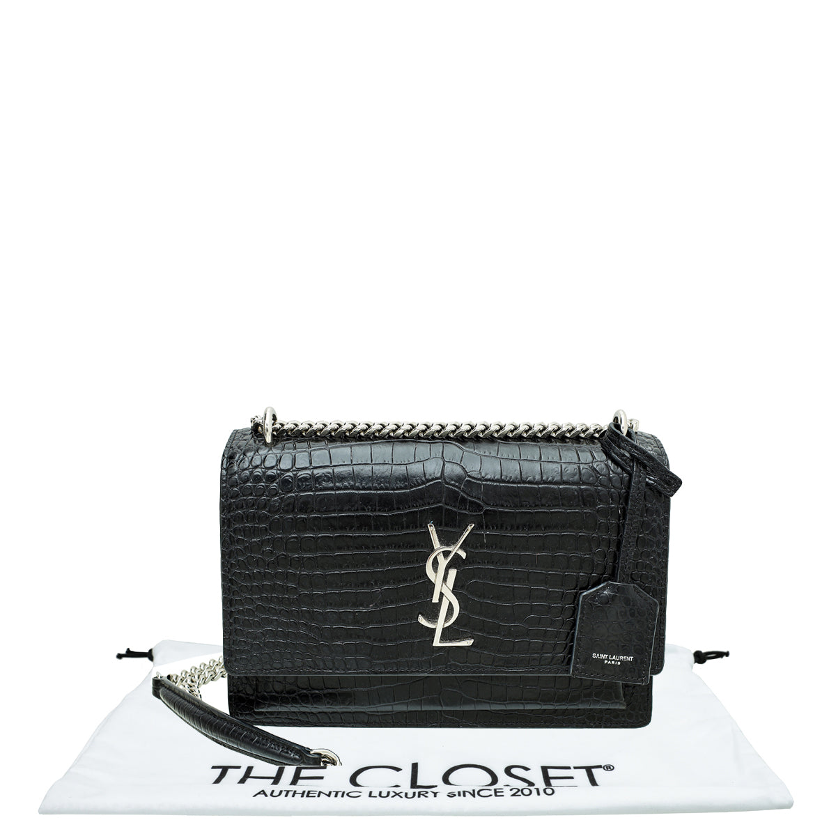 YSL Black Croc Embossed Sunset Medium Bag