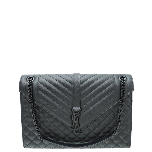 YSL Black Mixed Quilt Envelope Flap Large Bag